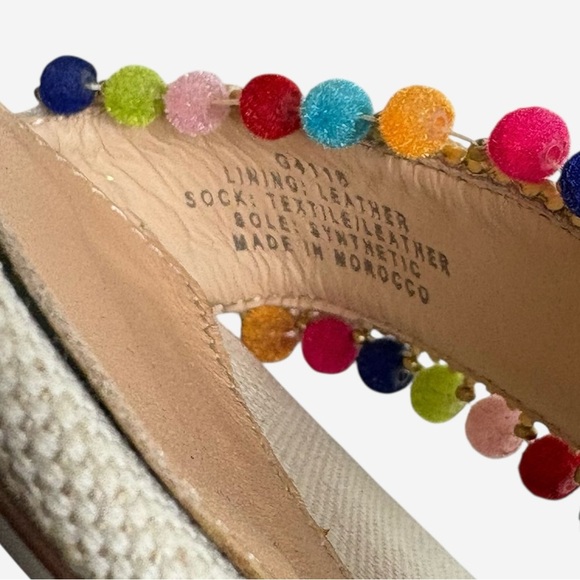 J Crew Lottie Sandals Size 9.5 Rainbow Pom-Pom Ivory Ankle Strap Buckle Closure - Picture 9 of 10